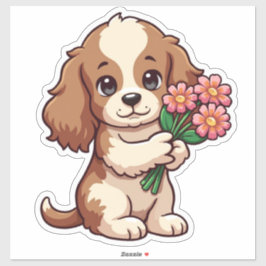 Kawaii Pup met bloemen Sticker