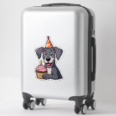 Kawaii Pup met verjaardagscupcake Sticker (Koffer)