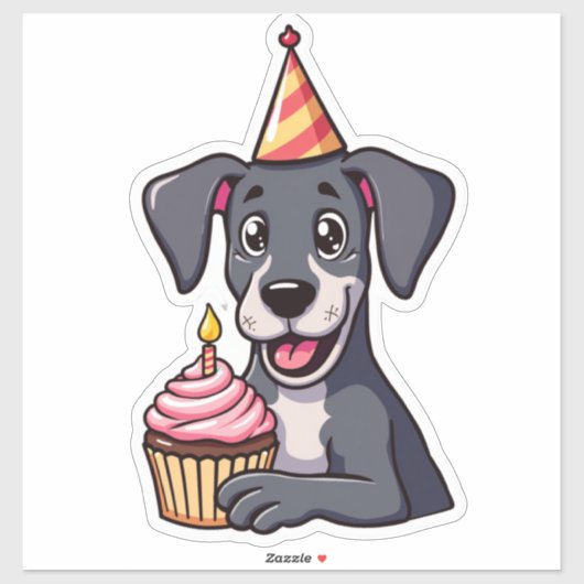 Kawaii Pup met verjaardagscupcake Sticker (Vel)