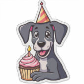 Kawaii Pup met verjaardagscupcake Sticker (Voorkant)