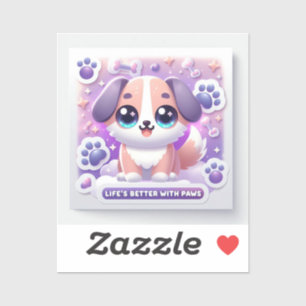 Kawaii Puppy Life's Better Met Pootjes Hondenstick Sticker