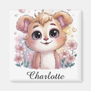 Kawaii Puppy met lente bloemen en harten Magneet
