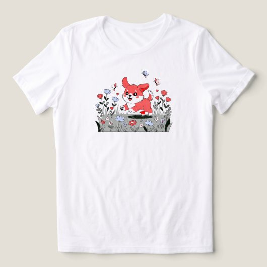 Kawaii puppy met vlinders | ALLEEN WIT Tri-Blend Shirt (Design voorkant)