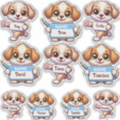 Kawaii Puppy Naam Kaart Stickers-personaliseer uw Sticker (Voorkant)