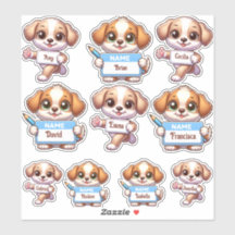 Kawaii Puppy Naam Kaart Stickers-personaliseer uw