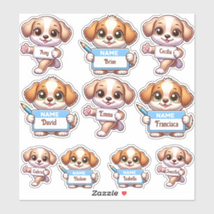 Kawaii Puppy Naam Kaart Stickers-personaliseer uw Sticker