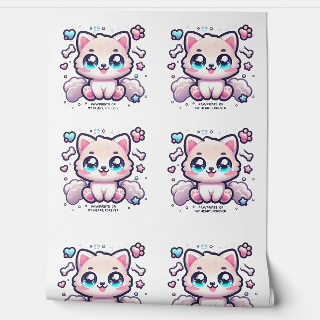 Kawaii puppy pootafdrukken op mijn hart, voor alti behang (Afrollen)