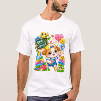 Kawaii Puppy Terug naar School Wit T-Shirt