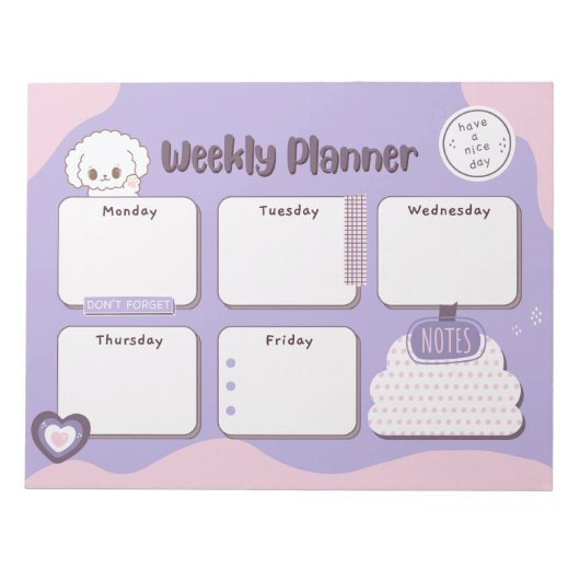 Kawaii Puppy Weekly Planner Notitieblok (Voorkant)