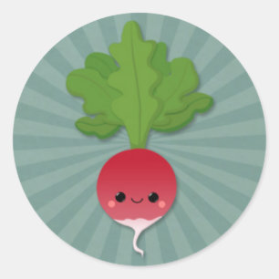 Kawaii Radish op Blauwgroen Starburst Ronde Sticker
