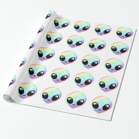Kawaii Rainbow Alien Cadeaupapier (Uitgerold)