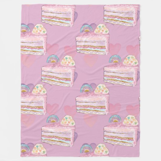 Kawaii Rainbow Cake Pattern – Pastel Paarse Fleece Deken (Voorkant)