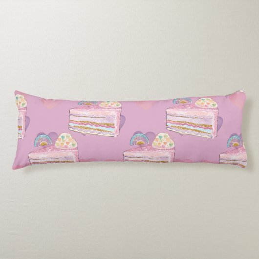 Kawaii Rainbow Cake Pattern – Pastel Paarse Lichaamskussen (Voorkant)