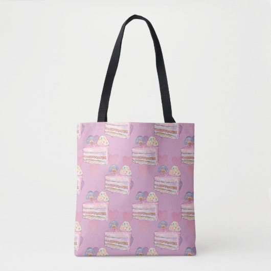 Kawaii Rainbow Cake Pattern – Pastel Paarse Tote Bag (Voorkant)