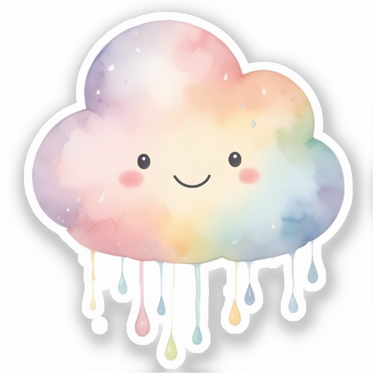 Kawaii Rainbow Cloud-Sticker Sticker (Voorkant)