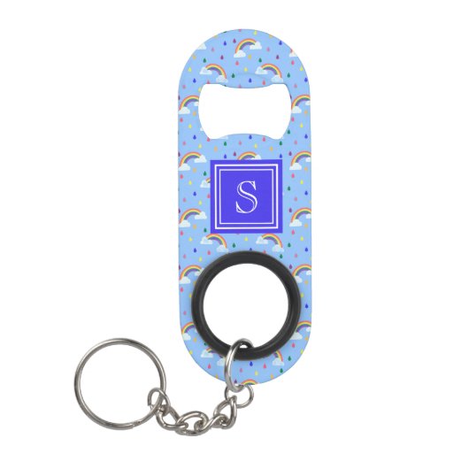 Kawaii Rainbow Clouds - Gepersonaliseerd monogram Mini Flessenopener (Voorkant)
