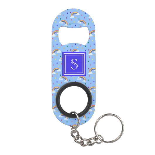 Kawaii Rainbow Clouds - Gepersonaliseerd monogram Mini Flessenopener (Achterkant)