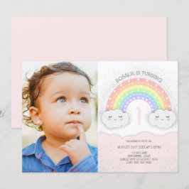 Kawaii Rainbow & Clouds Girl Verjaardagsfoto Kaart