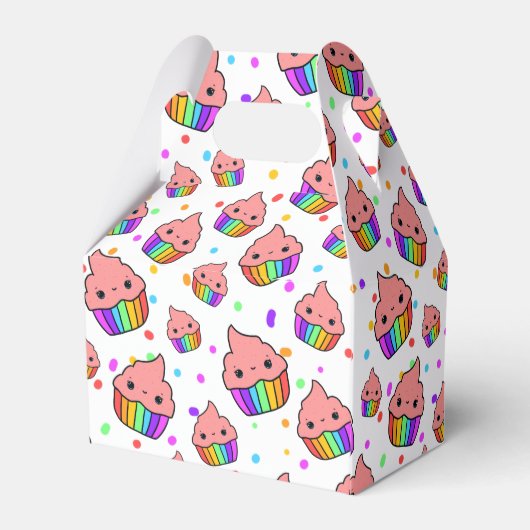 Kawaii Rainbow Cupcake Birthday Party Bedankdoosjes (Achterkant)