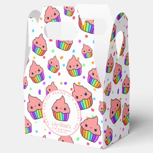 Kawaii Rainbow Cupcake Birthday Party Bedankdoosjes (Geopend)