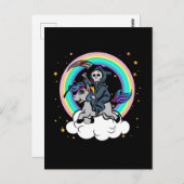 Kawaii Rainbow Grim Reaper met Unicorn Briefkaart (Voorkant / Achterkant)