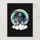 Kawaii Rainbow Grim Reaper met Unicorn Briefkaart (Voorkant)