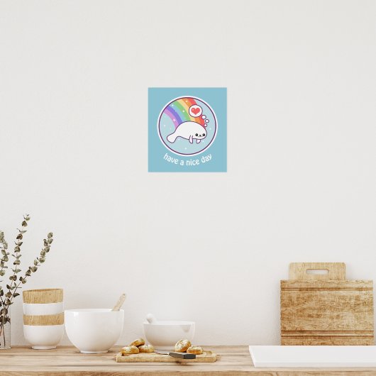 Kawaii Rainbow Manatee Poster (Keuken)