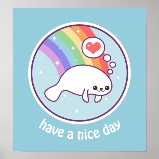 Kawaii Rainbow Manatee Poster (Voorkant)