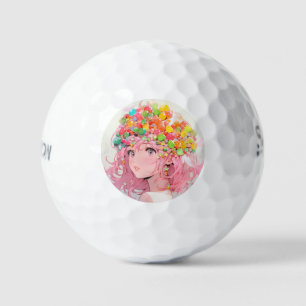 Kawaii Rainbow Pastel Snoep Mushroom Anime Girl Golfballen