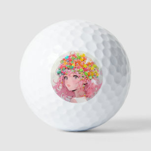 Kawaii Rainbow Pastel Snoep Mushroom Anime Girl Golfballen