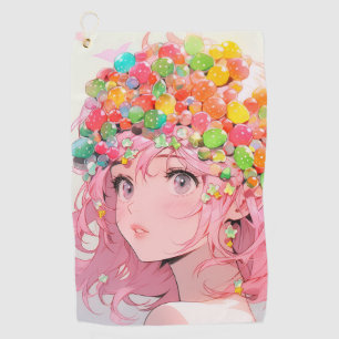 Kawaii Rainbow Pastel Snoep Mushroom Anime Girl Golfhanddoek