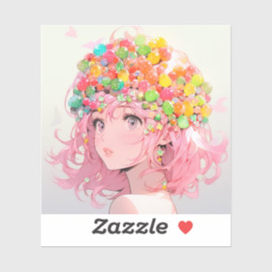 Kawaii Rainbow Pastel Snoep Mushroom Anime Girl Sticker