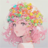Kawaii Rainbow Pastel Snoep Mushroom Anime Girl Sticker (Voorkant)