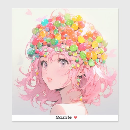 Kawaii Rainbow Pastel Snoep Mushroom Anime Girl Sticker (Vel)