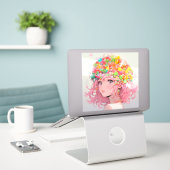 Kawaii Rainbow Pastel Snoep Mushroom Anime Girl Sticker (Laptop op bureau)
