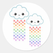 Kawaii Rainbow Rain Ronde Sticker (Voorkant)