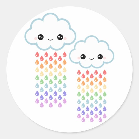 Kawaii Rainbow Rain Ronde Sticker (Voorkant)