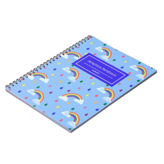 Kawaii Rainbow Rain Storm Pattern Personalized Notitieboek (Linkerzijde)