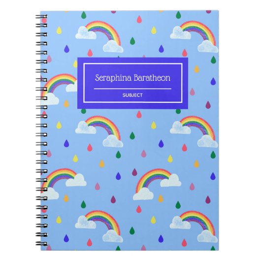 Kawaii Rainbow Rain Storm Pattern Personalized Notitieboek (Voorkant)