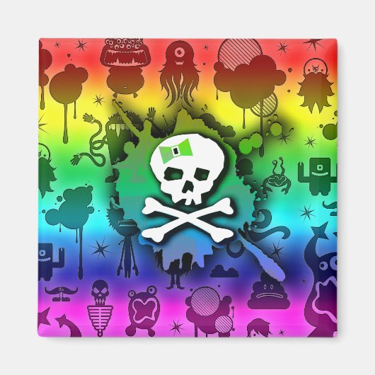 Kawaii Rainbow Skull Magneet (Voorkant)