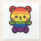 Kawaii Rainbow Teddy – een Schattigee LGBTQ+ Pride Glazen Onderzetter (Voorkant)