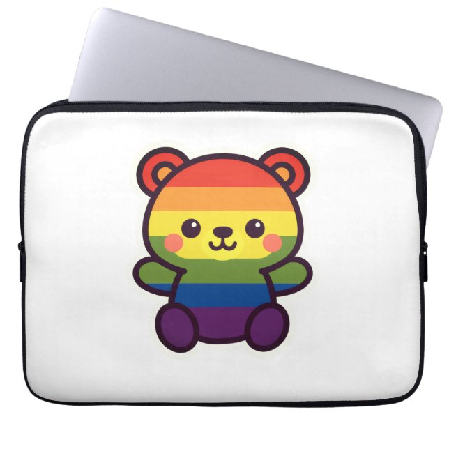 Kawaii Rainbow Teddy – een Schattigee LGBTQ+ Pride Laptop Sleeve (Voorkant)