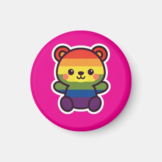 Kawaii Rainbow Teddy – een Schattigee LGBTQ+ Pride Magneet (Voorkant)