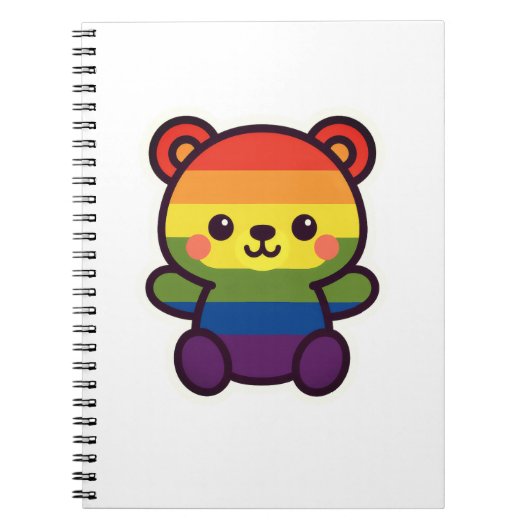 Kawaii Rainbow Teddy – een Schattigee LGBTQ+ Pride Notitieboek (Voorkant)