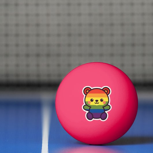 Kawaii Rainbow Teddy – een Schattigee LGBTQ+ Pride Pingpongbal (Net)