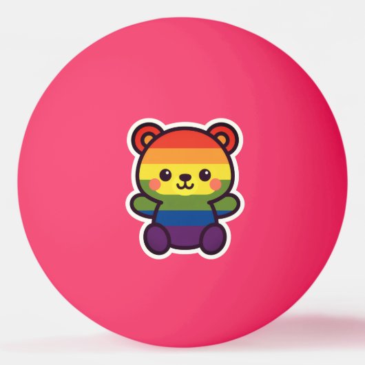 Kawaii Rainbow Teddy – een Schattigee LGBTQ+ Pride Pingpongbal (Voorkant)
