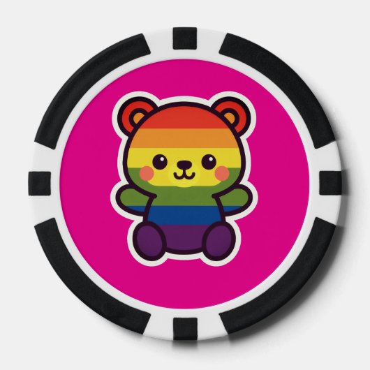 Kawaii Rainbow Teddy – een Schattigee LGBTQ+ Pride Poker Chips (Voorkant)