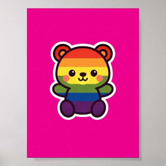 Kawaii Rainbow Teddy – een Schattigee LGBTQ+ Pride Poster (Voorkant)