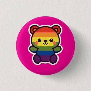 Kawaii Rainbow Teddy – een Schattigee LGBTQ+ Pride Ronde Button 3,2 Cm
