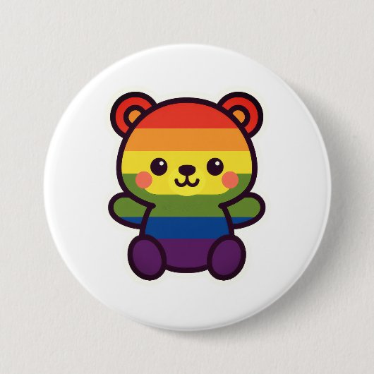 Kawaii Rainbow Teddy – een Schattigee LGBTQ+ Pride Ronde Button 7,6 Cm (Voorkant)